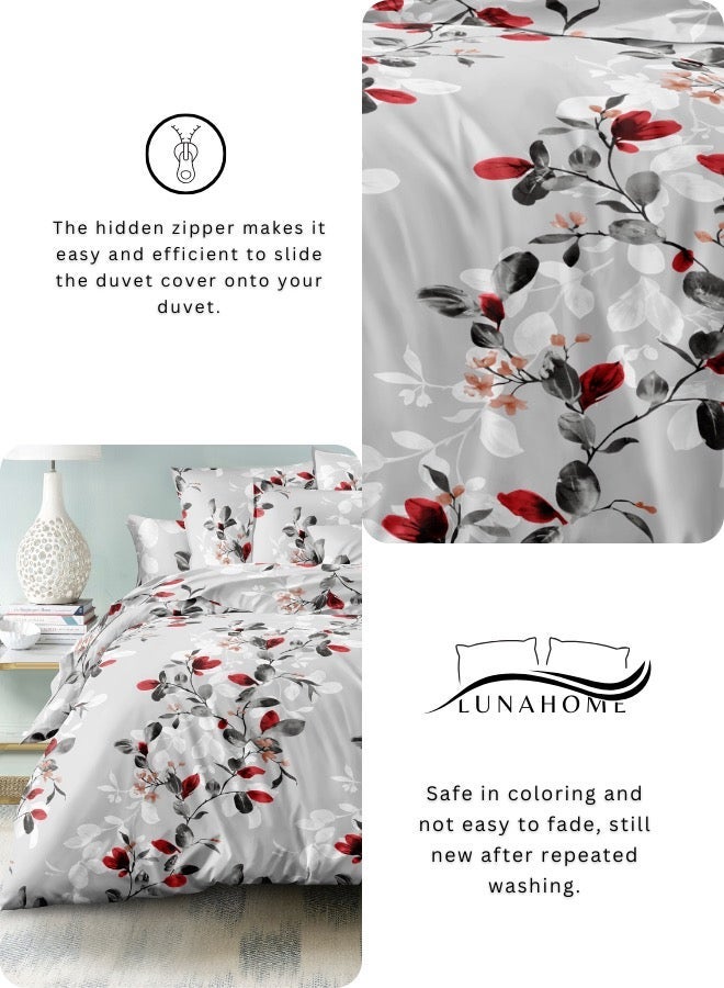 LUNA Home King size 6-piece modern set (1 Duvet cover - 220*240cm. 1 Fitted sheet - 200*200cm+30cm. 4 Pillow covers - 50*75cm. ), bedding set without filler with red leaf pattern. - Image 5